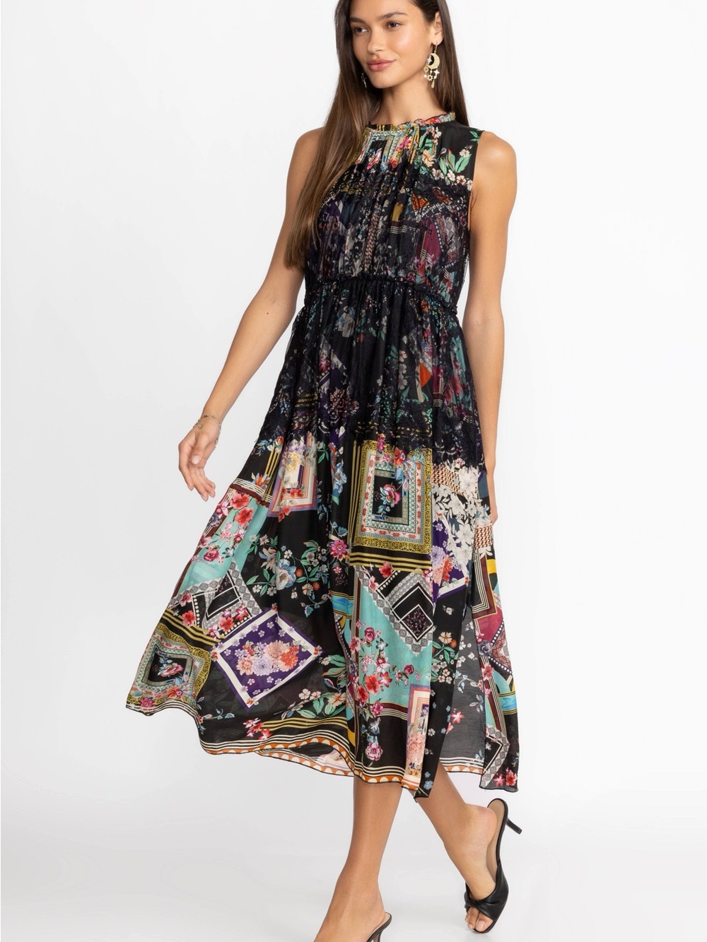 Johnny Was Elderberry Black Multi-Print Sleeveless Dress Size L